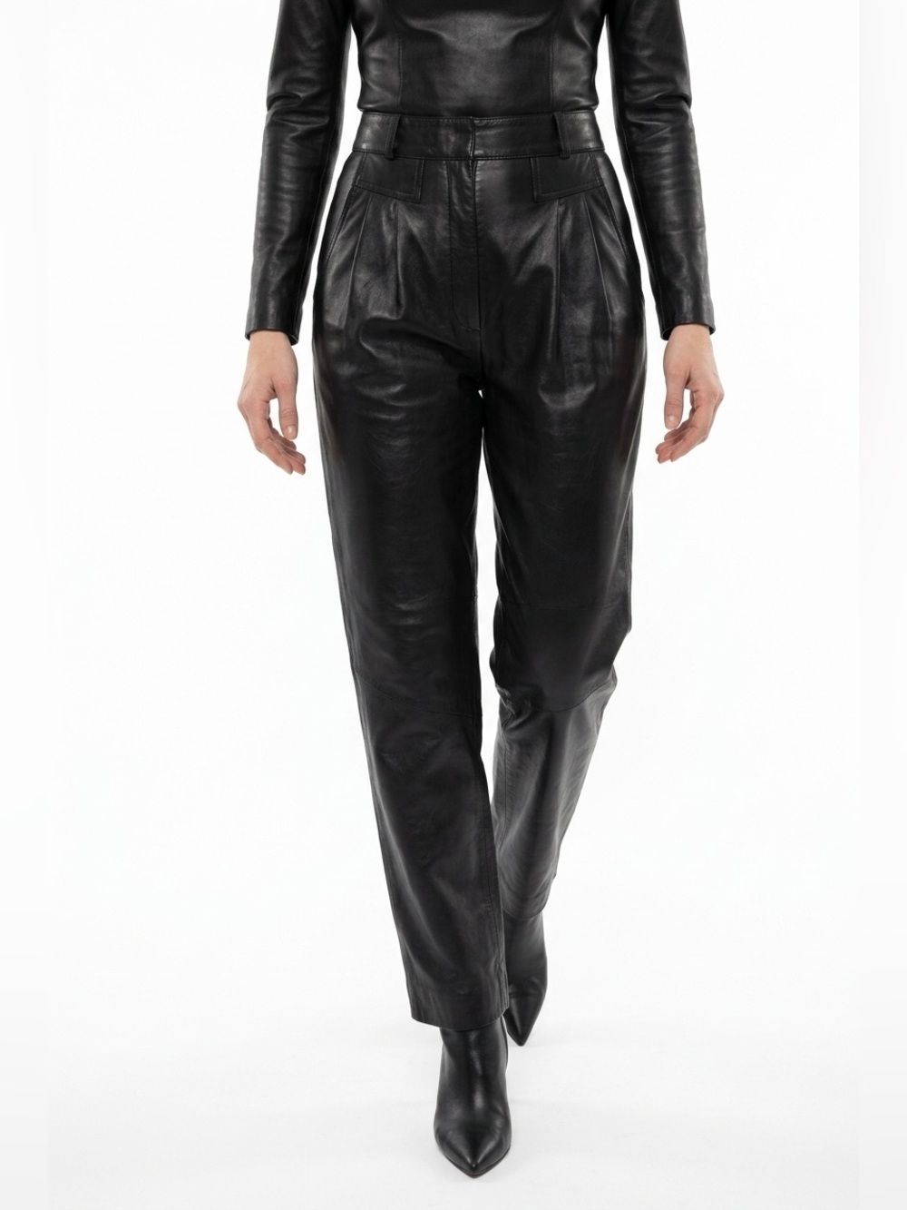 High rise cropped leather pants
